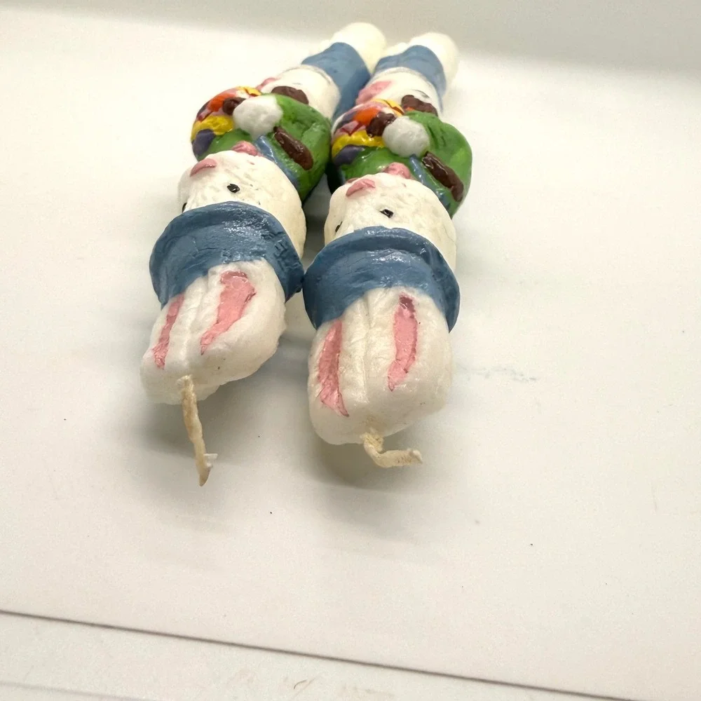 VTG Easter‎ Bunny Taper Candles Set 2 Blue Green 10